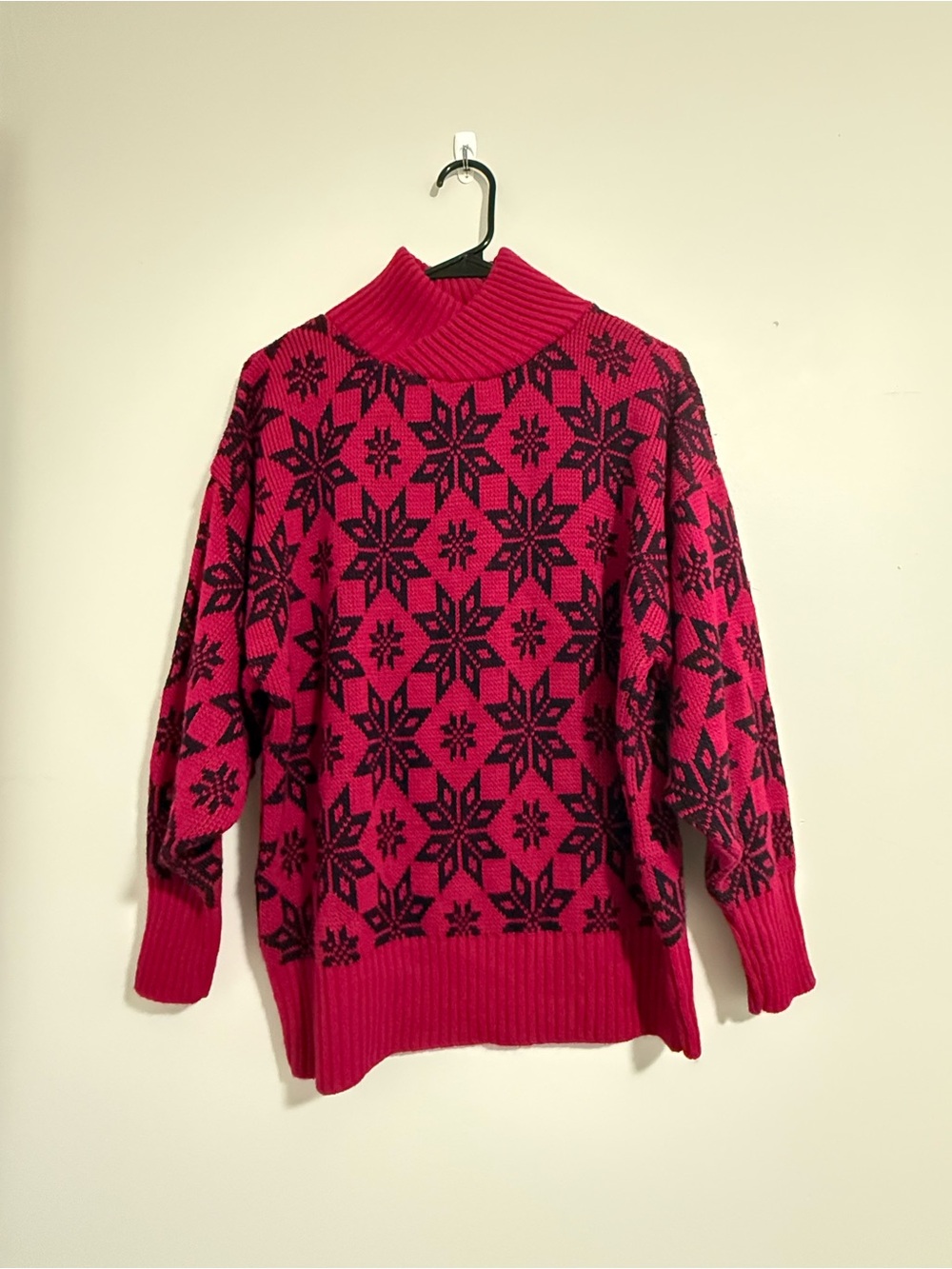Women’s Fuchsia Snowflake Turtleneck Sweater